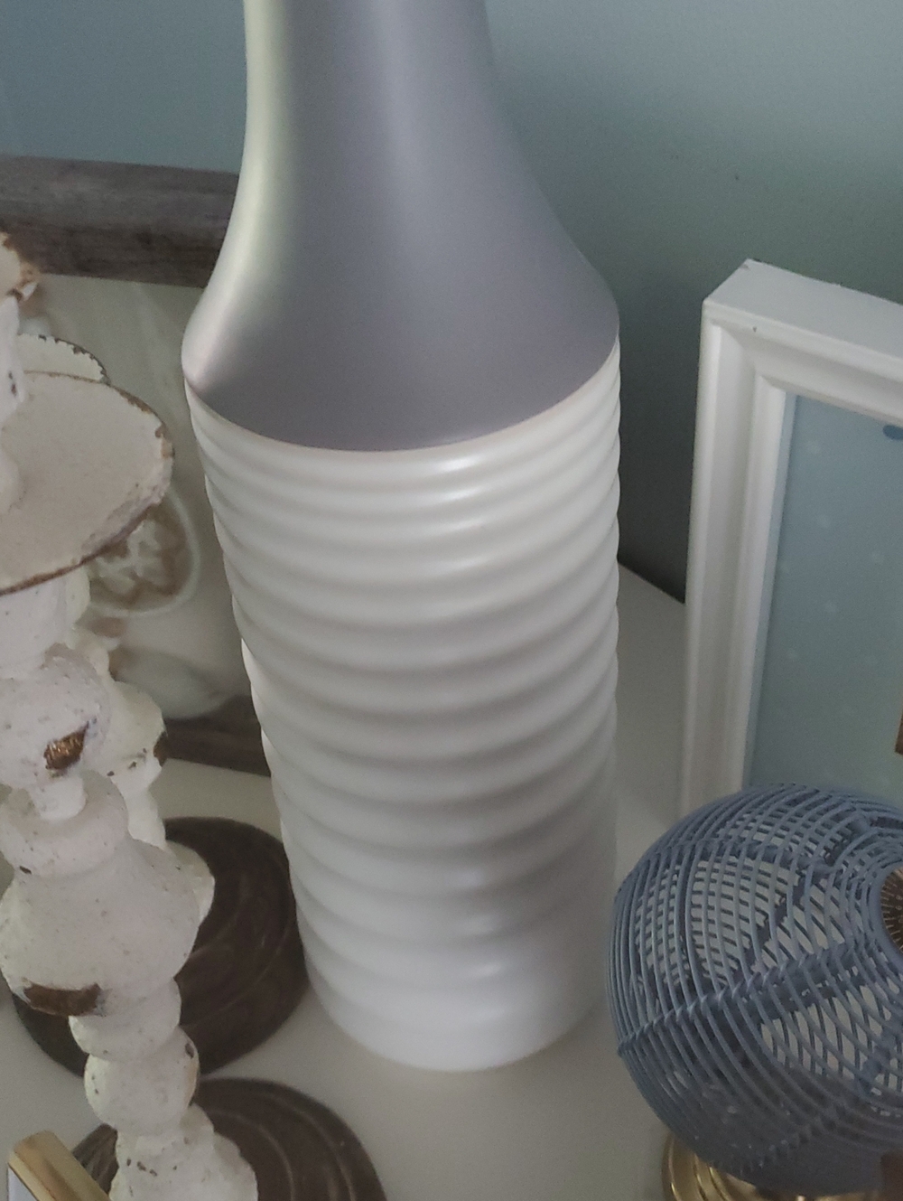 White and Gray Ribbed Ceramic Vase - Home Accents